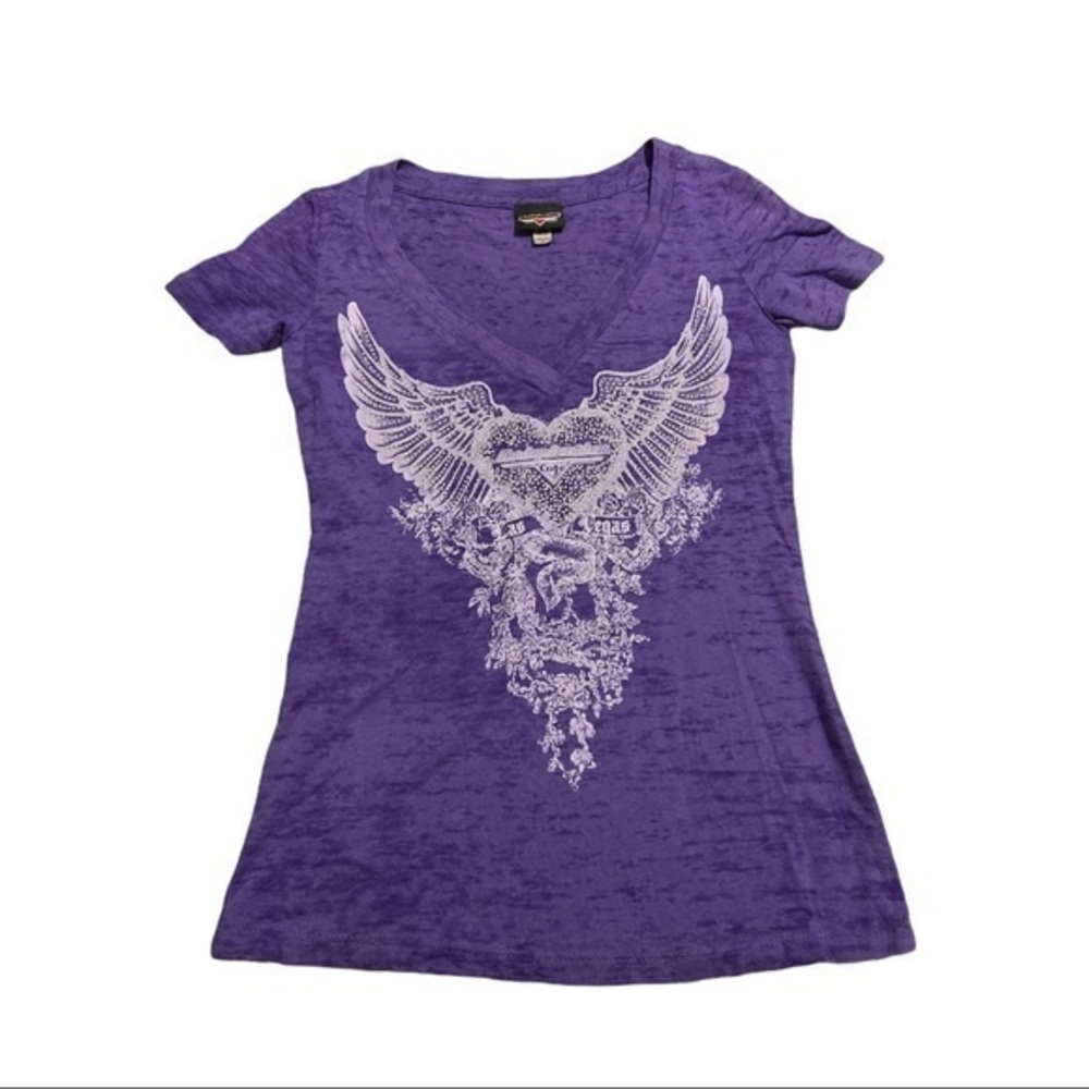 HARLEY DAVIDSON PURPLE VNECK GRAPHIC SHIRT EUC #6974